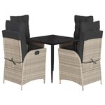 vidaXL Ensemble à manger de jardin et coussins 5 Pièces gris clair rotin
