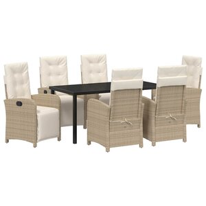 vidaXL Ensemble de salle à manger pour jardin 7 Pièces Beige polyrotin