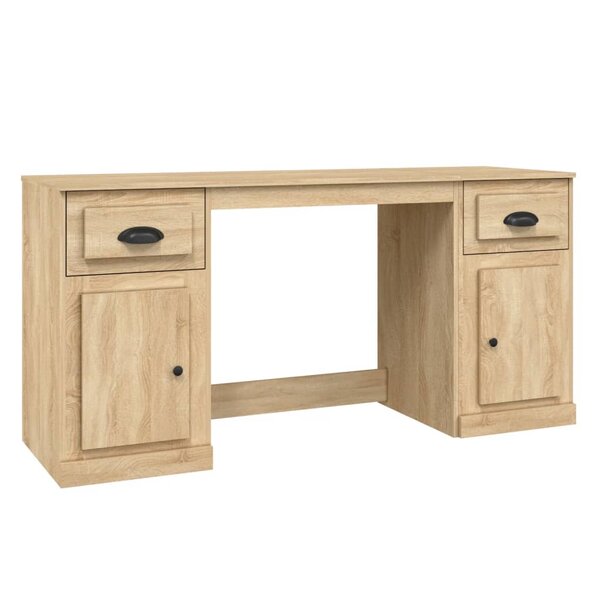 Bureau table poste de travail meuble d'ordinateur informatique étude avec armoire chêne sonoma bois d'ingénierie brun 02_0023387