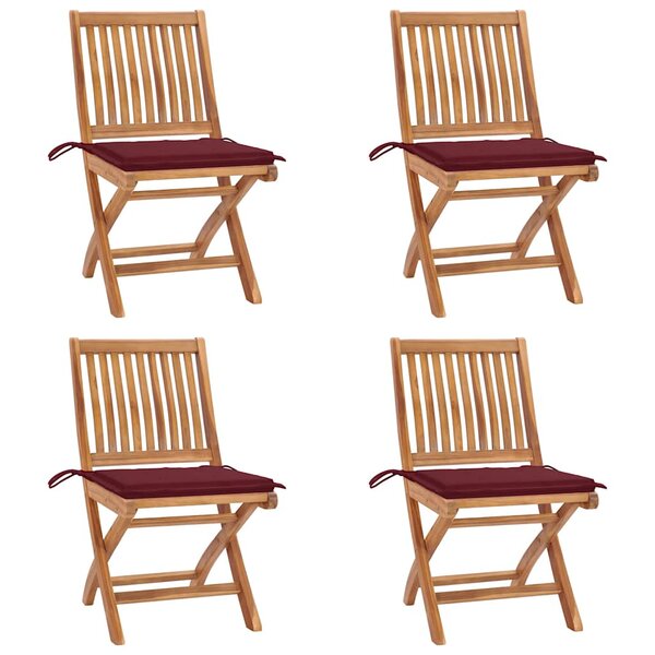 vidaXL Chaises pliables de jardin avec coussins lot de 4 Teck solide
