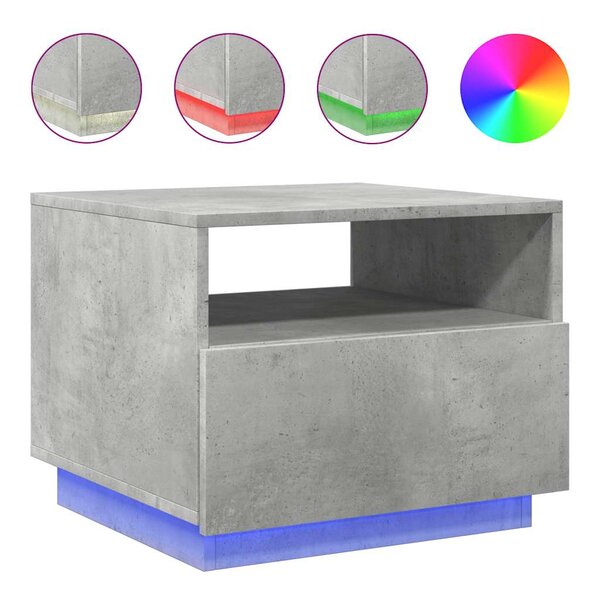 vidaXL Table basse avec lumières LED gris béton 50x49x40 cm