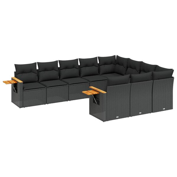 vidaXL Salon de jardin 10 Pièces avec coussins noir résine tressée