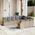 vidaXL Salon de jardin avec coussins 10 Pièces beige résine tressée