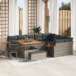 Ensemble de Canapés de Jardin 12 pièces avec Coussins Gris Poly Rattan Acacia
