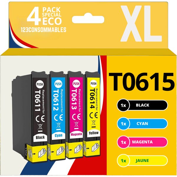 123CONSOMMABLES - T0615 - Cartouches compatible avec Epson T0615 T0611 T0612 T0613 T0614 pour  Stylus D120  D78  D92  DX4000  DX8000  SX110  SX200