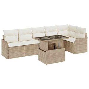 vidaXL Ensemble de canapé de jardin 7 pc Beige Poly Rattan