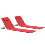 vidaXL Tapis de plage pliables 2 Pièces Acier et tissu Rouge