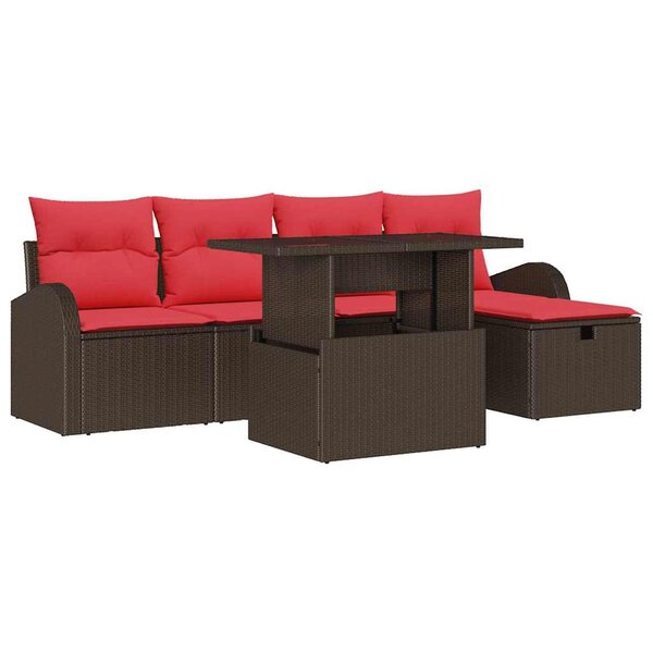 vidaXL Ensemble de canapé de jardin 6 Pièces Marron Poly rotin