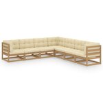 vidaXL Salon de jardin 7 Pièces avec coussins Marron miel Bois de pin