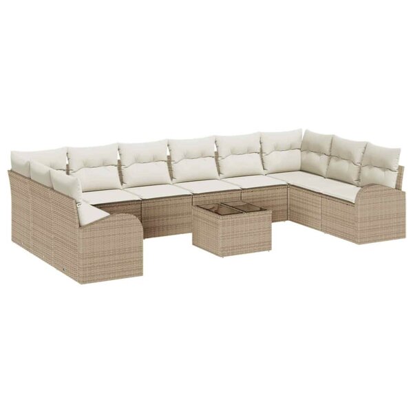 vidaXL Ensemble de canapé de jardin avec coussin 11 Pièces Beige  Crème