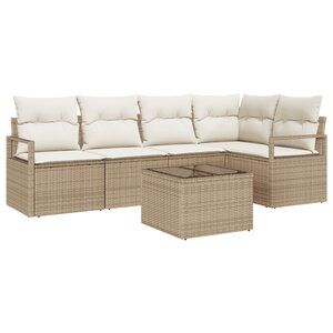 Ensemble de Canapé de Jardin 6 Pièces avec Coussins en Rotin Synthétique Brun