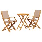 vidaXL Ensemble de bistro 3 Pièces taupe tissu et bois massif
