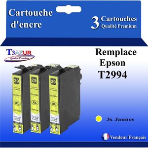 T3AZUR - 3x Cartouches compatibles avec Epson Expression Home XP-235  XP-245  XP-247  XP-255  XP-257  XP-332  XP-335  XP-342  XP-345  XP-352  XP-355  XP-432  XP-435  XP-442  XP-445  XP-452  XP-455  T2994 - Jaune