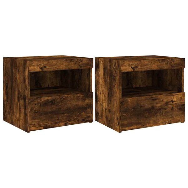 vidaXL Tables de chevet avec lumières LED 2 Pièces chêne fumé 50x40x45 cm