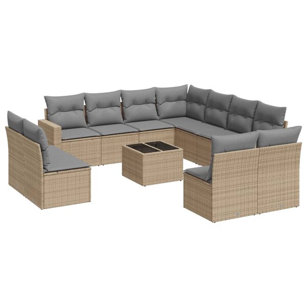 vidaXL Salon de jardin avec coussins 12 Pièces beige résine tressée