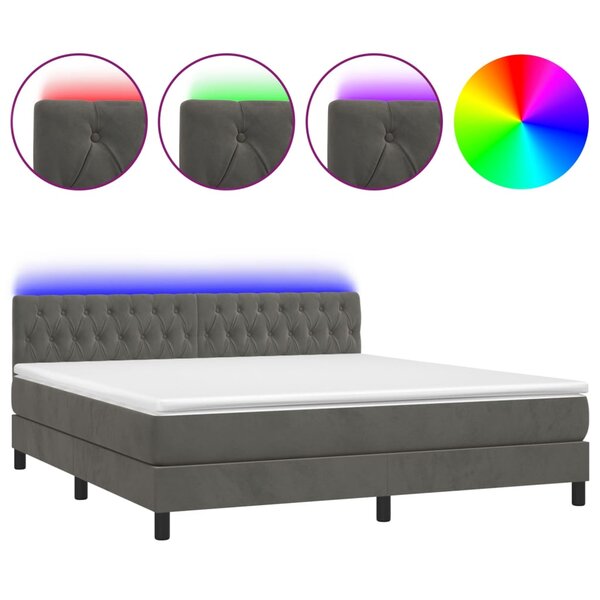 vidaXL Sommier à lattes de lit avec matelas LED Gris foncé 180x200 cm