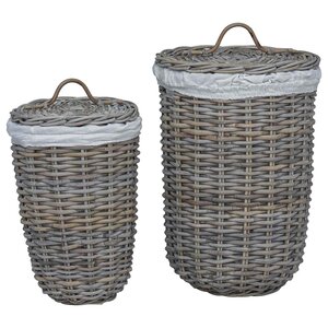 vidaXL Panier à linge avec couvercle 2 Pièces Gris Kubu Rattan Kubu