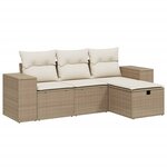 vidaXL Salon de jardin avec coussins 4 Pièces beige résine tressée