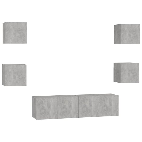 vidaXL Ensemble de meubles TV 6 Pièces Gris béton Bois d'ingénierie