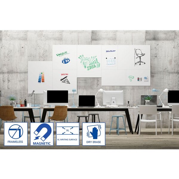 Board-Up tableau blanc mural en acier laqué, magnétique, sans cadre - 75 x 50 cm