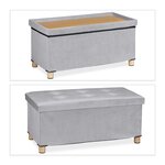 Banquette de rangement en velours matelassée 34 x 76 x 38 cm espace de stockage polyvalent style moderne en velours gris 13_0010924