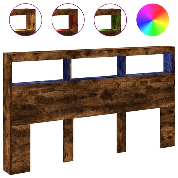 vidaXL Armoire tête de lit avec LED chêne fumé 180x17x102 cm