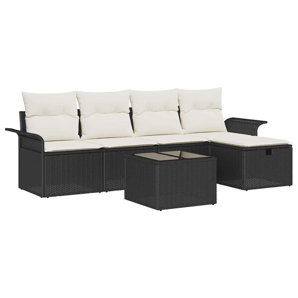 vidaXL Ensemble de canapé de jardin avec coussin 6 Pièces Noir Poly rotin