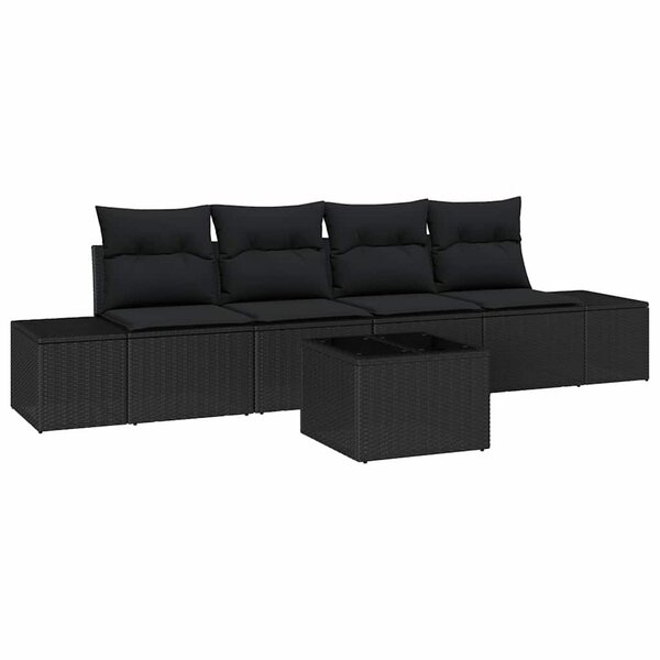 vidaXL Ensemble de Canapés avec coussin 5 Pièces Noir polyrotin