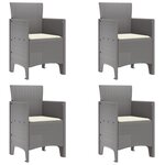 vidaXL Set de 4 chaises de jardin avec coussins gris clair poly rattan