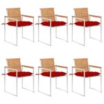 vidaXL Chaises de jardin lot de 6 avec coussins Bois de teck massif
