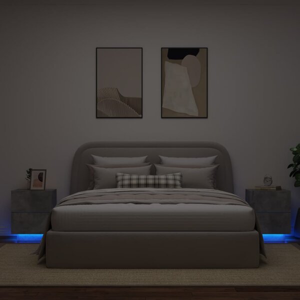 vidaXL Armoires de chevet et lumières LED 2 Pièces gris béton