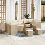 vidaXL Ensemble de canapé de jardin de 10 pièces avec des coussins en poly rotin beige et en bois d'acacia.