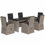 vidaXL Ensemble à manger de jardin et coussins 7 Pièces gris rotin
