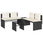 vidaXL Salon de jardin 4 Pièces avec coussins noir résine tressée
