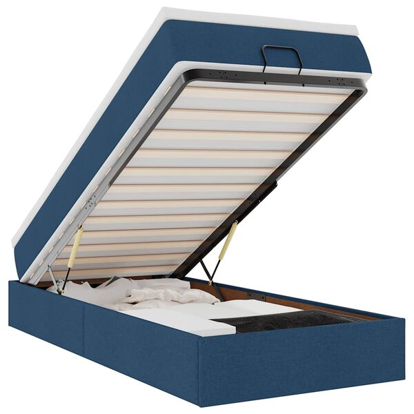 vidaXL Cadre de lit ottoman avec matelas bleu 90x200 cm tissu