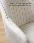 Chaise de salle à manger fauteuil siège rembourrée avec accoudoirs largeur d’assise 49 cm pieds en métal revêtement en velours charge 110 kg pour salon chambre beige 12_0004914