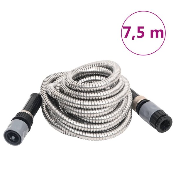 vidaXL Tuyau d'arrosage buse de pulvérisation argenté 0 6" 7 5 m inox