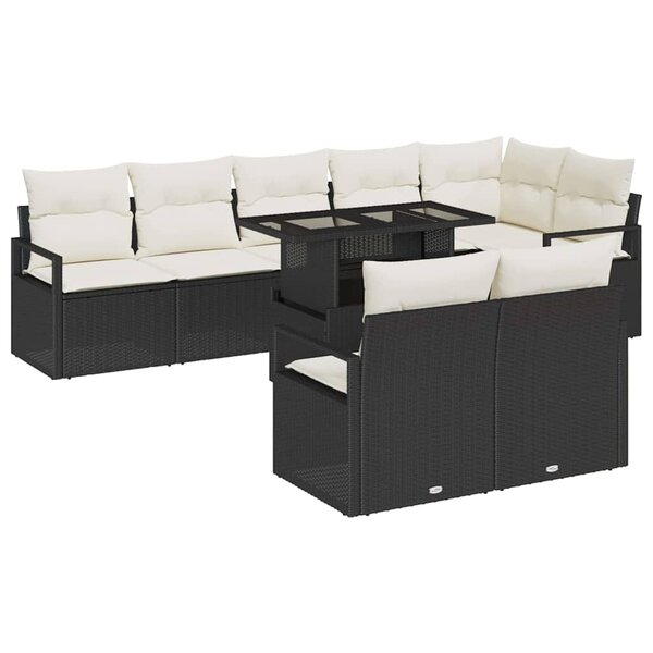 vidaXL Ensemble de canapé de jardin 9 Pièces Noir Poly rotin
