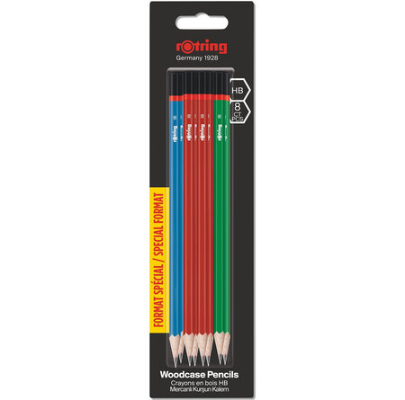 rOtring  Set de 8 Crayons en bois HB : 4 rouge  2 bleu et 2 vert