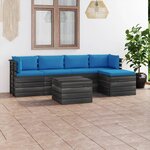 vidaXL Salon palette de jardin 6 Pièces avec coussins Bois de pin massif