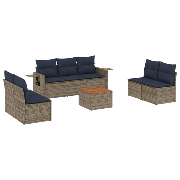 vidaXL Salon de jardin 8 Pièces avec coussins gris résine tressée