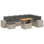 vidaXL Salon de jardin 9 Pièces avec coussins gris résine tressée
