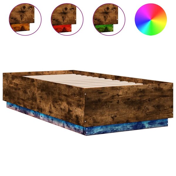 vidaXL Cadre de lit avec LED sans matelas chêne fumé 75x190 cm