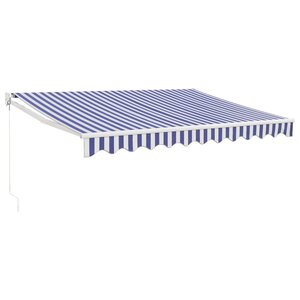 vidaXL Auvent rétractable bleu et blanc 3x2 5 m tissu et aluminium