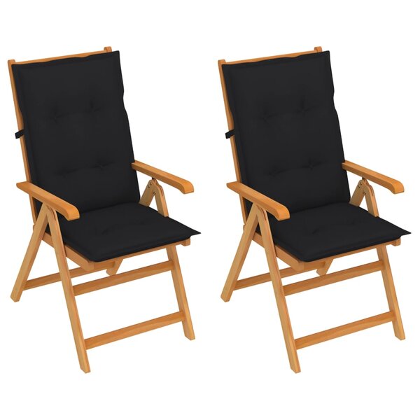 vidaXL Chaises de jardin 2 Pièces avec coussins noir Bois de teck massif