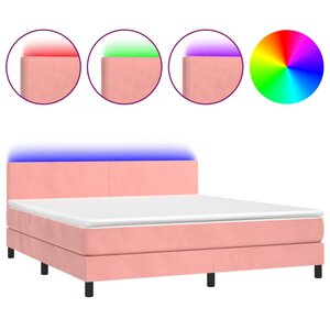 vidaXL Sommier à lattes de lit avec matelas LED Rose 160x200cm Velours