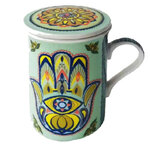 Mug vert et jaune main de fatma avec infuseur