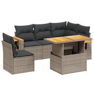 vidaXL Salon de jardin 6 Pièces avec coussins gris résine tressée