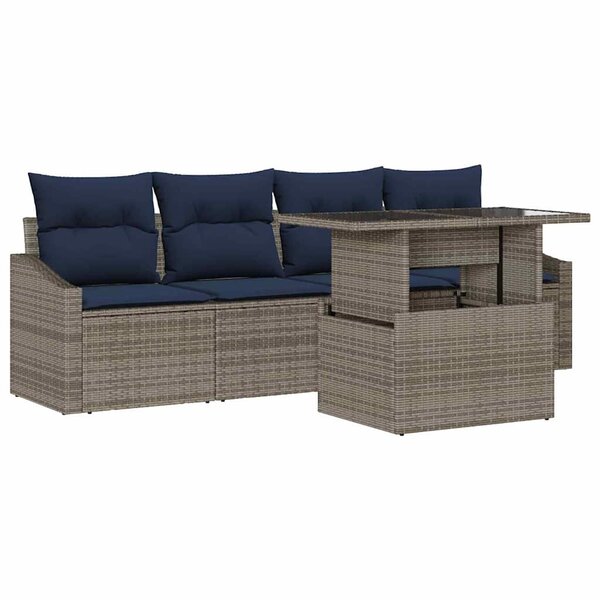 vidaXL Ensemble de canapé de jardin avec coussin 5 Pièces Gris polyrotin