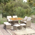 vidaXL Meubles à dîner de jardin et coussins 9 Pièces Poly rotin Beige